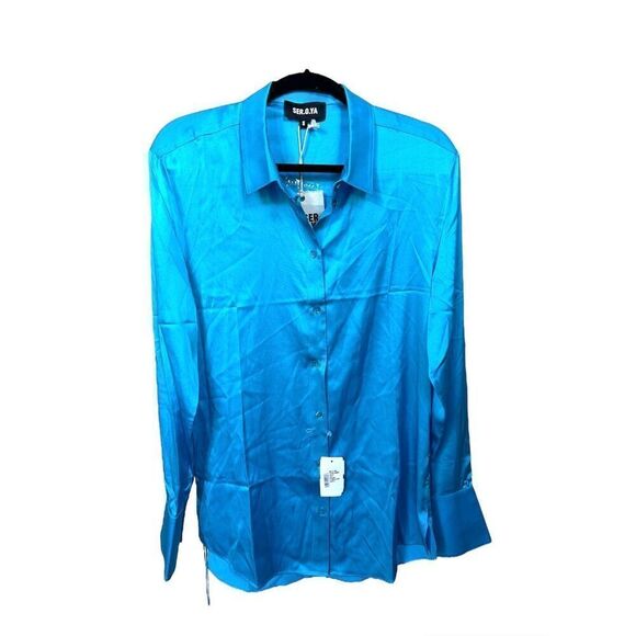 Retrofete SER.O.YA Karry Silk Shirt Turquoise Size Small - Picture 5 of 11